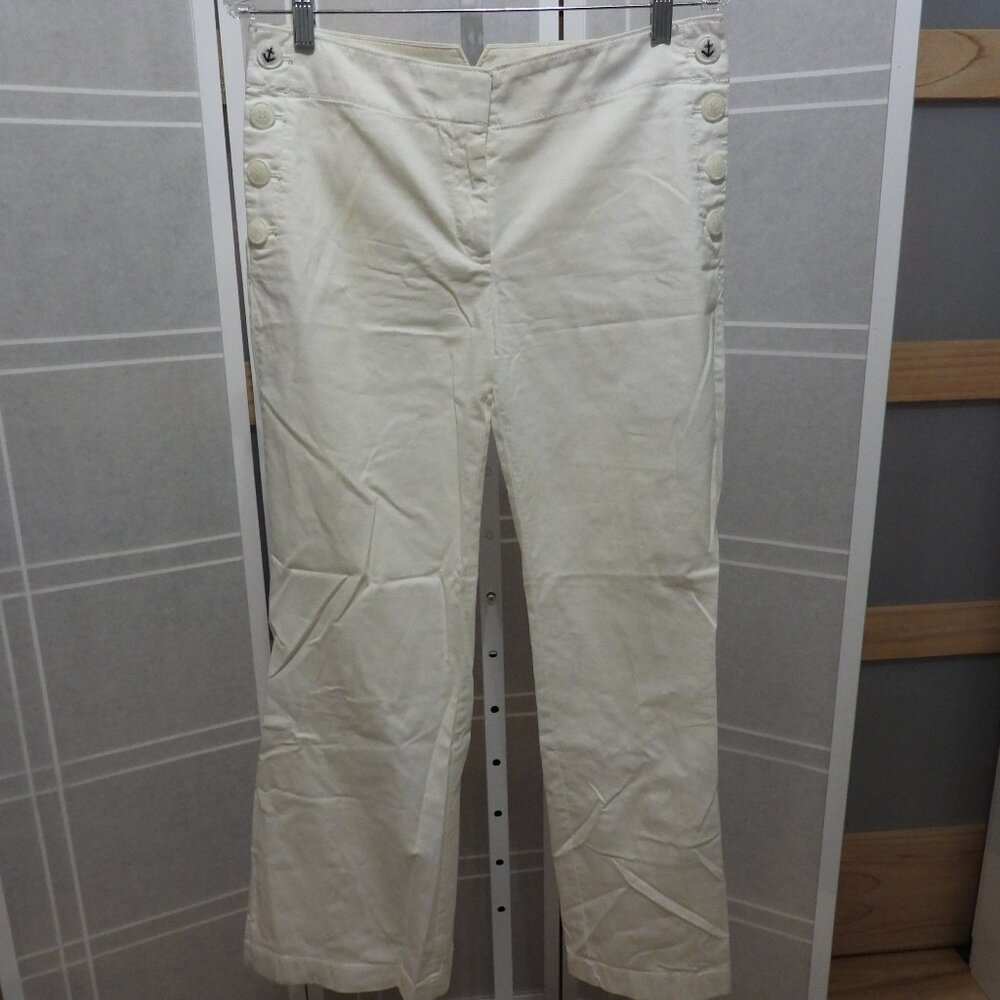 LOFT Cream High-Waist Button-Accent Pants